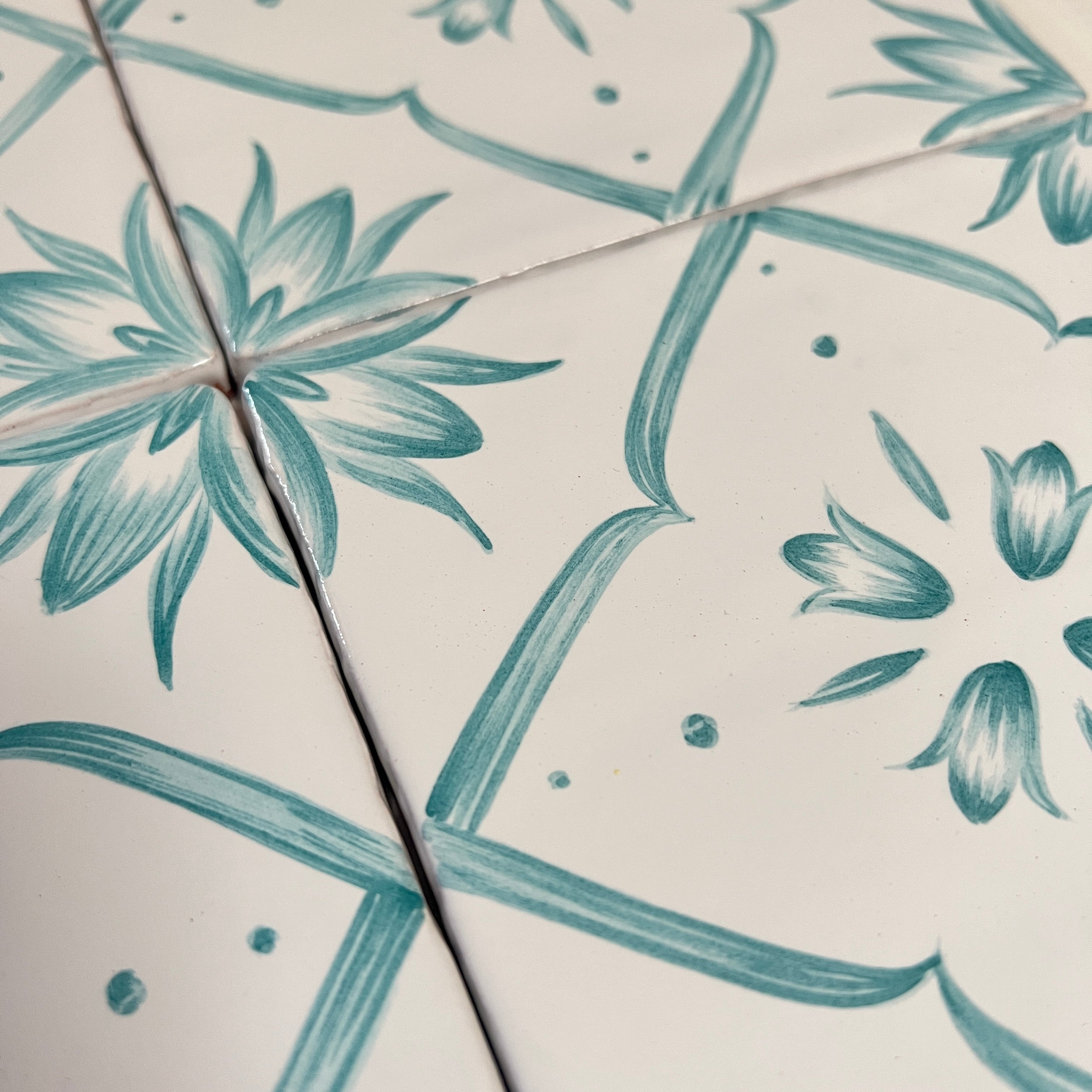 Seconds - Custom Floral Tiles on Cornish White