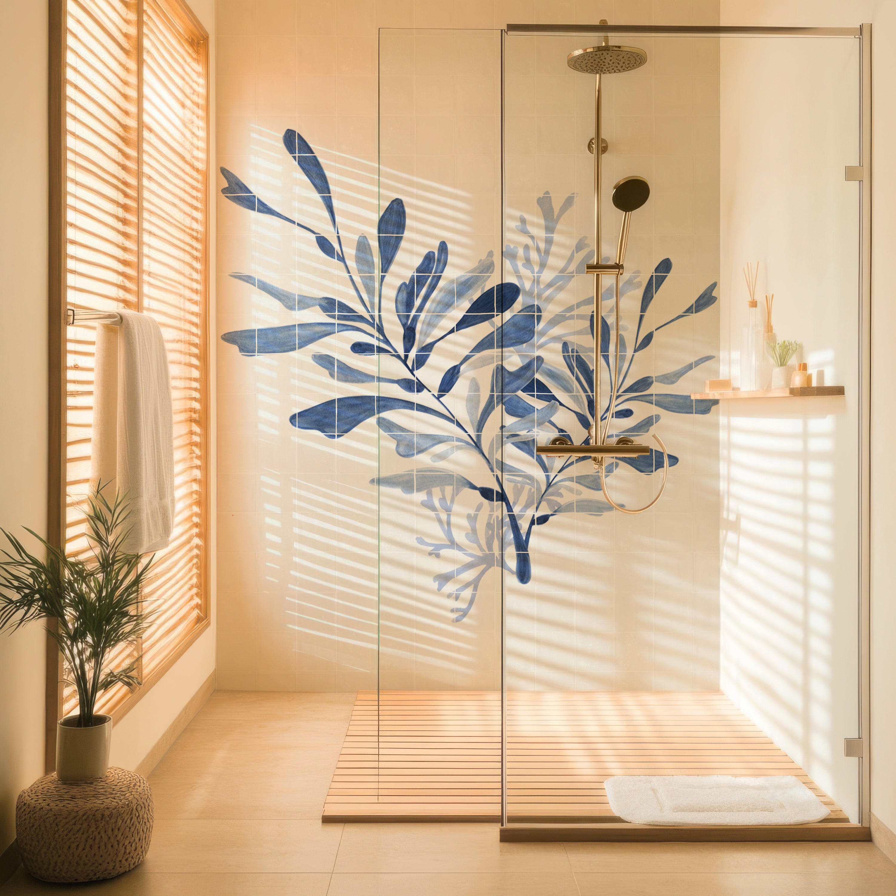 169x169cm Dancing Seaweed Mural in Delft Blue