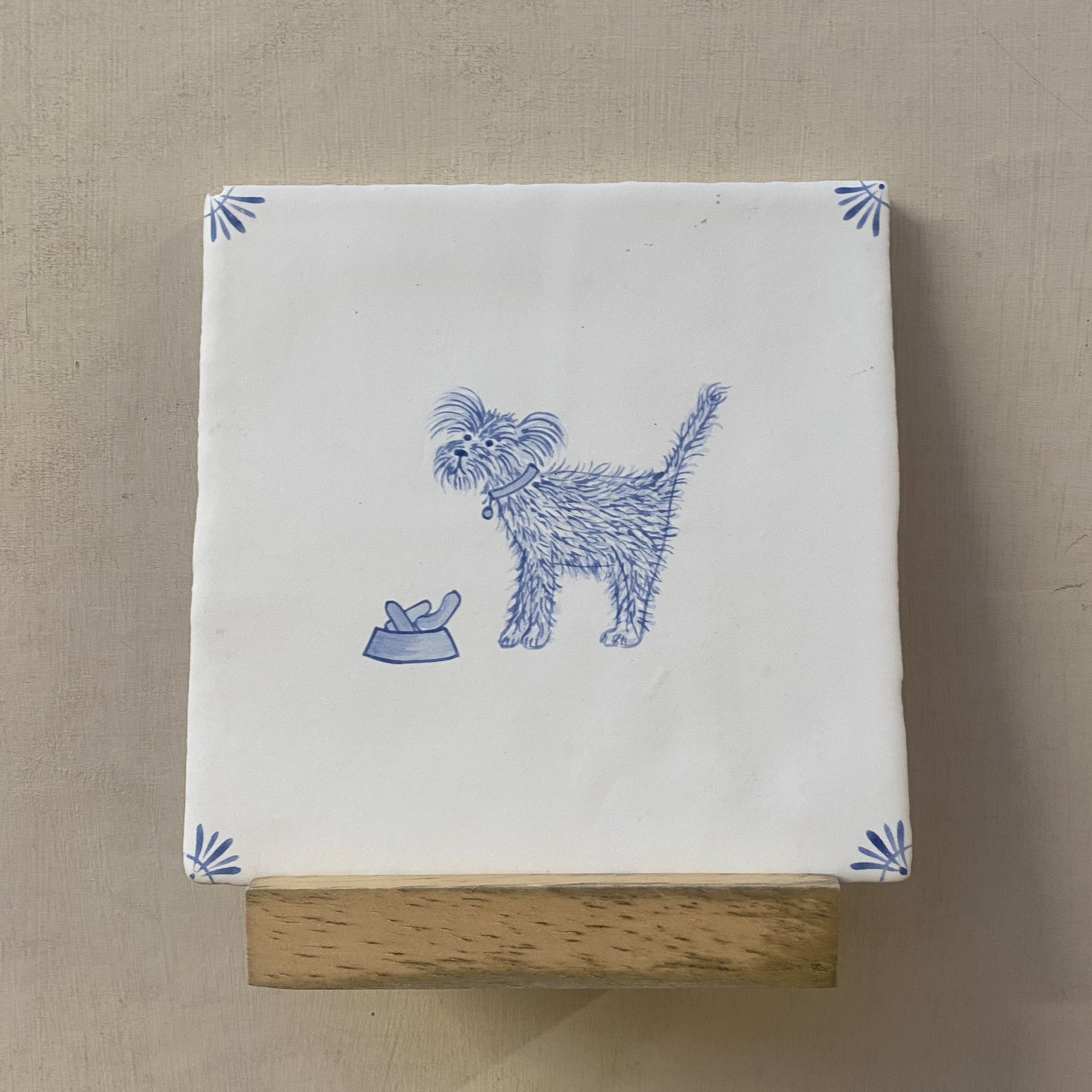 Seconds - Dog by his bowl on Chalk