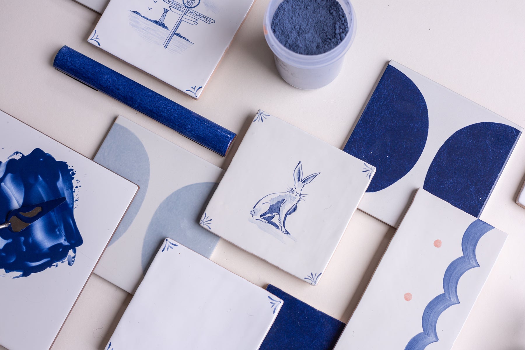 Delft style decorative wall tiles. Rich navy blue colours. Ceramic wall and Porcelain floor tiles.