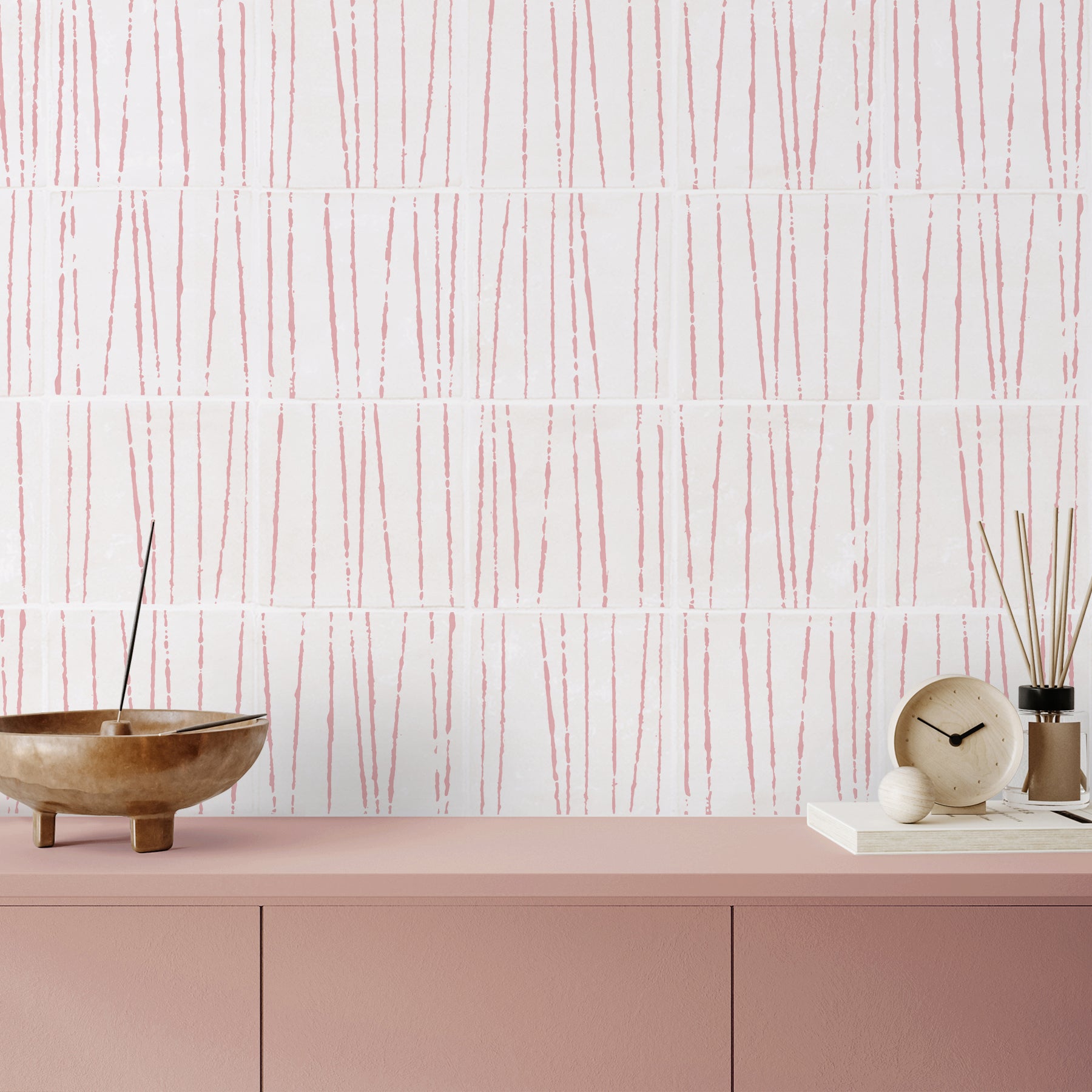 Birch Blossom tiles in linear pattern