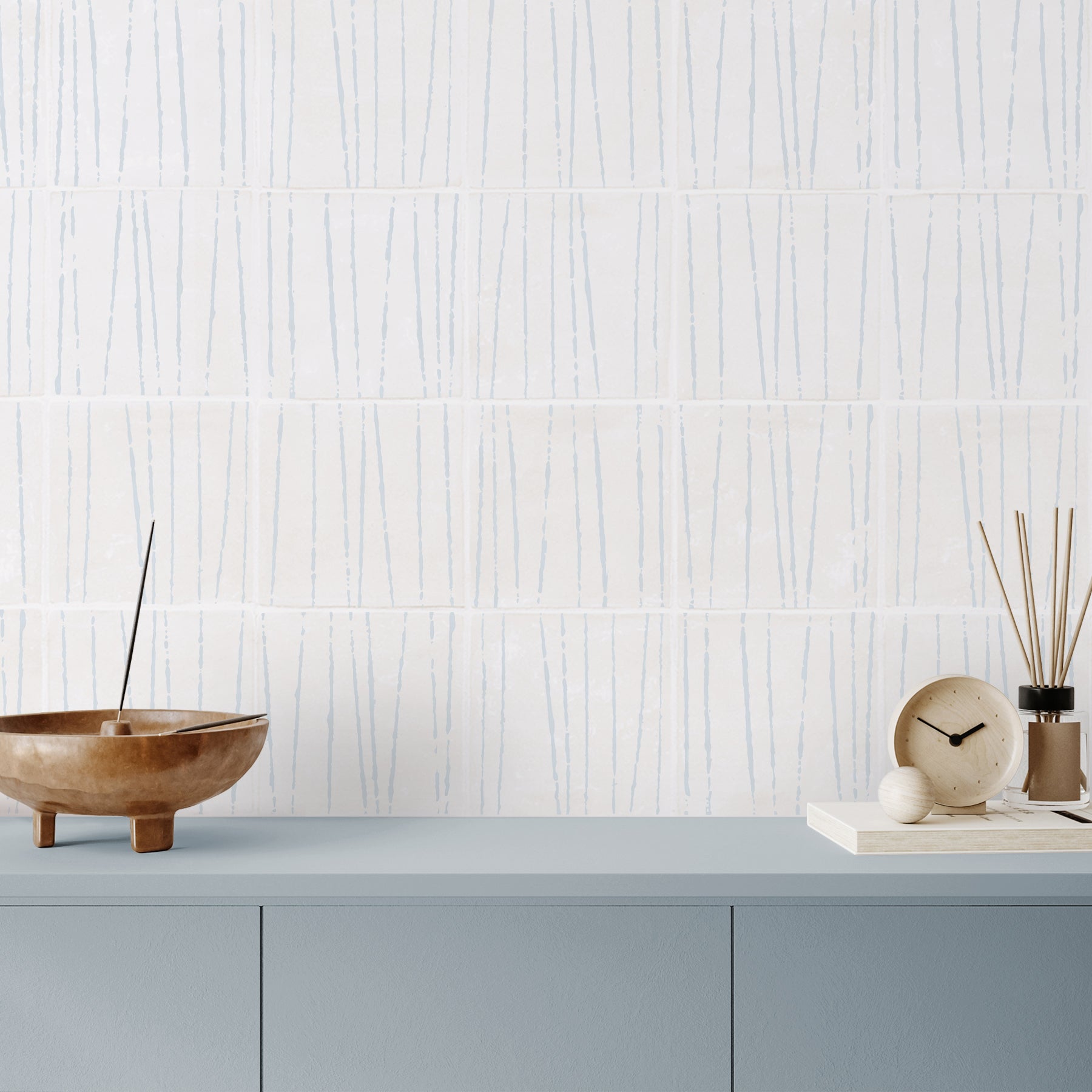 Birch tiles in Light Cornflower in linear pattern