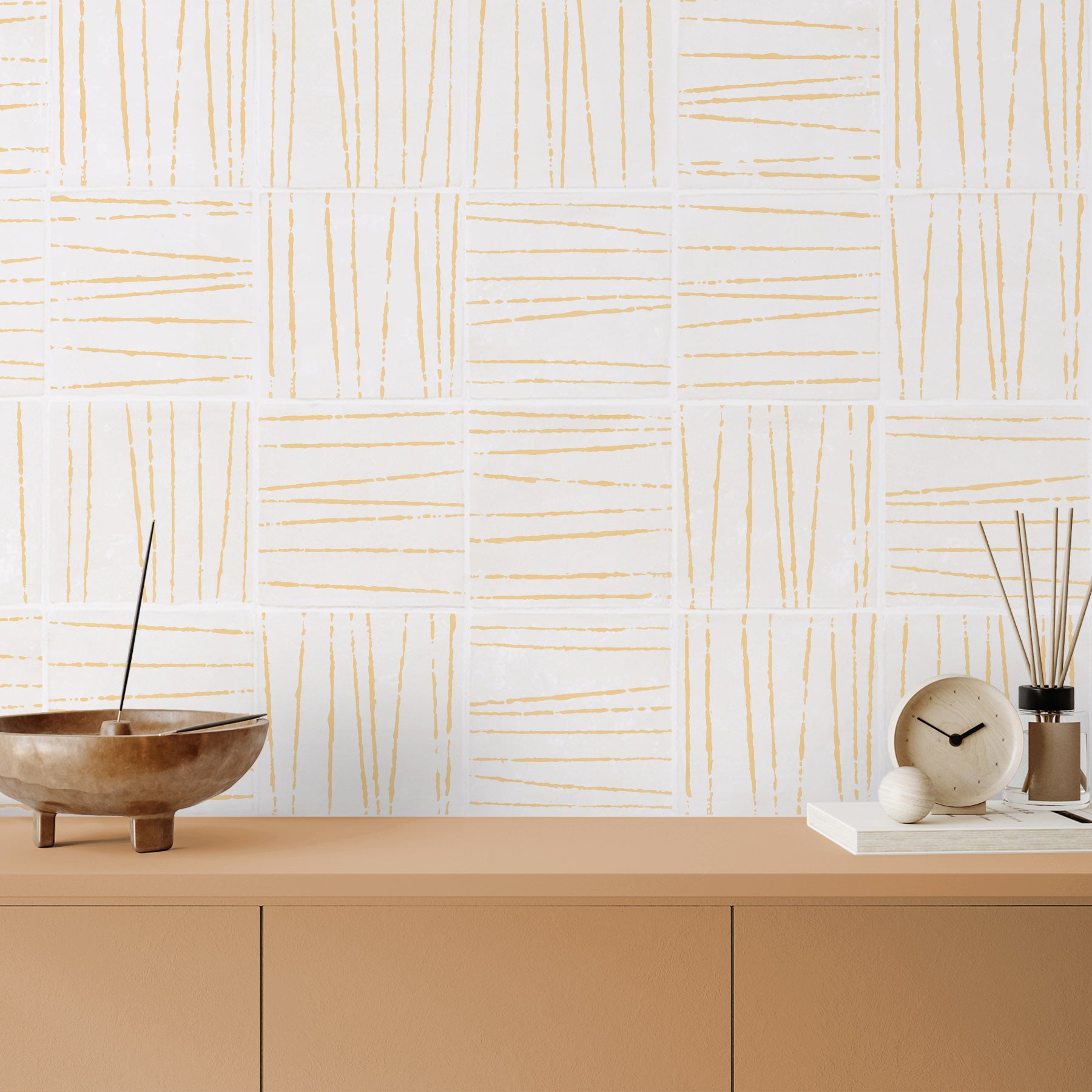 Birch Primrose tiled in random pattern