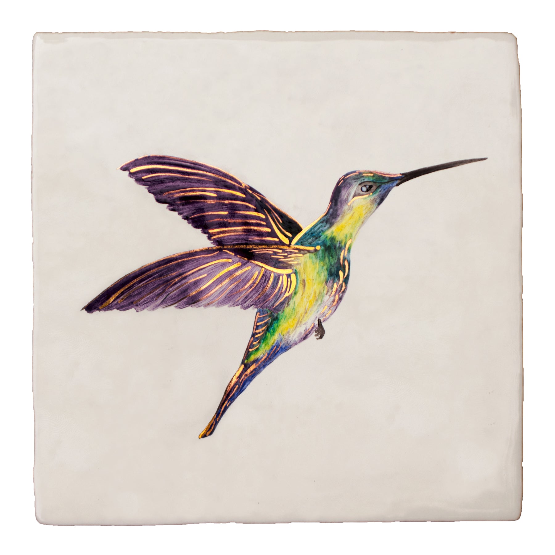 Hand painted purple hummingbird facing right