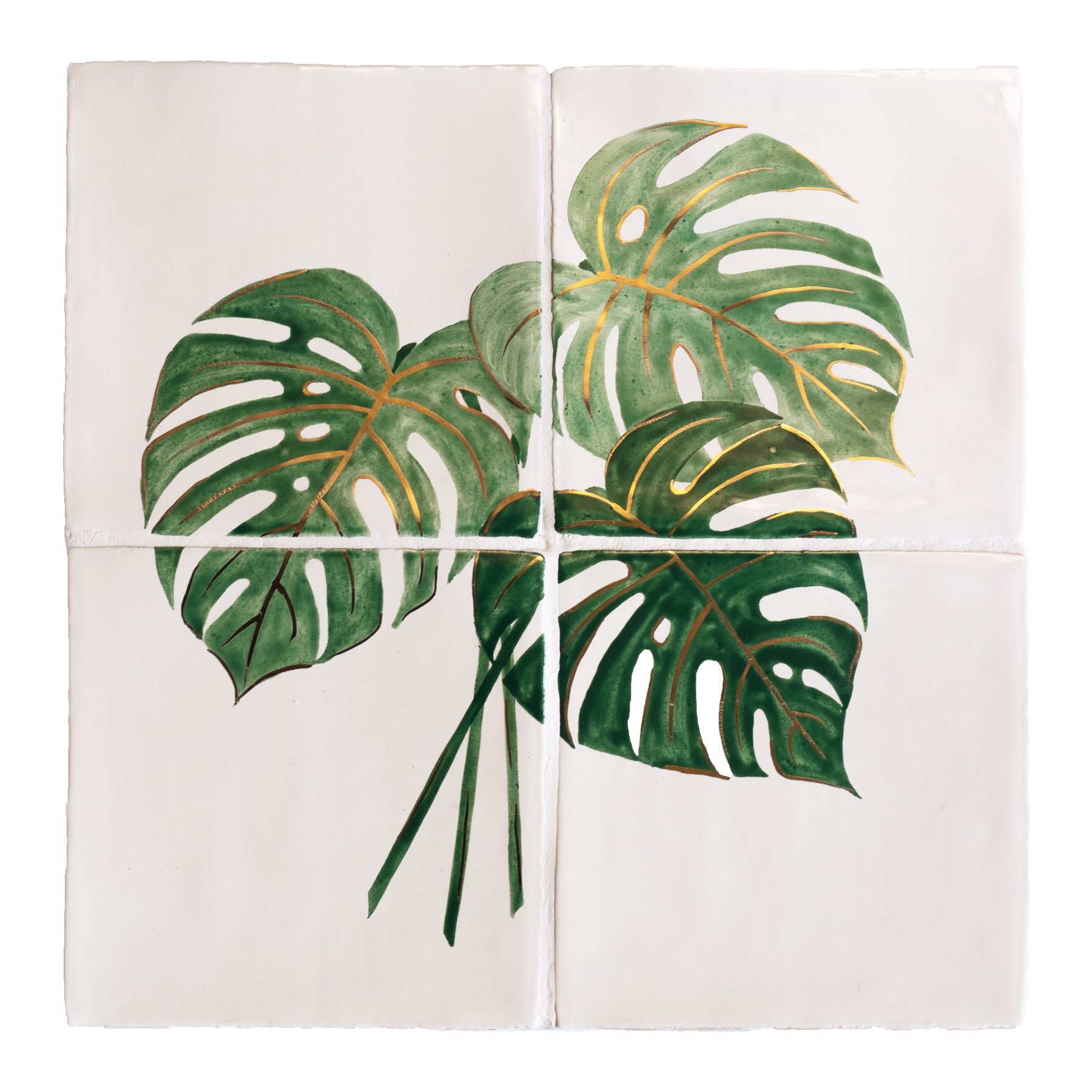 Glasshouse Monstera 4 Tile Panel hand painted design