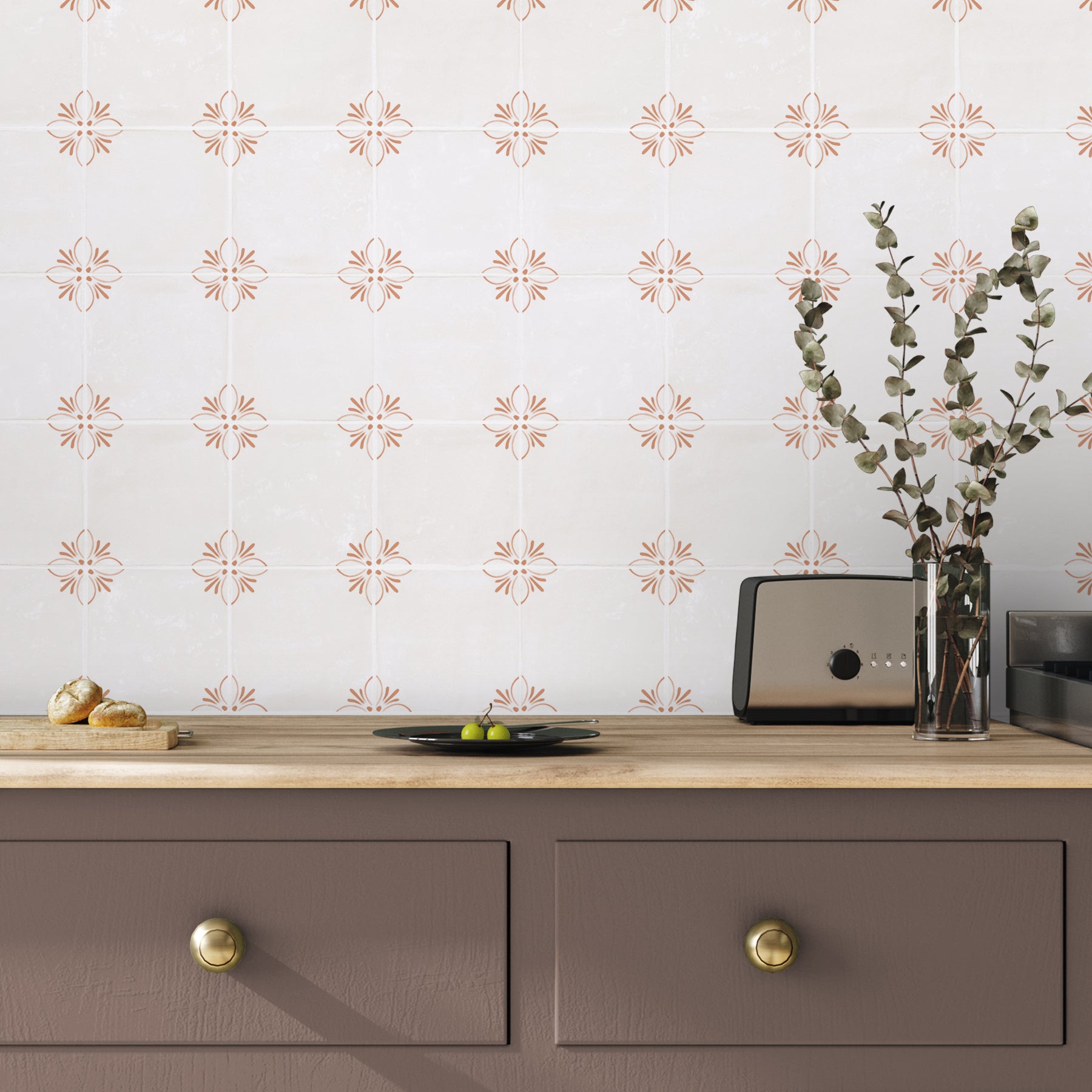 Wall of Safran Corners tiles in Earth colour