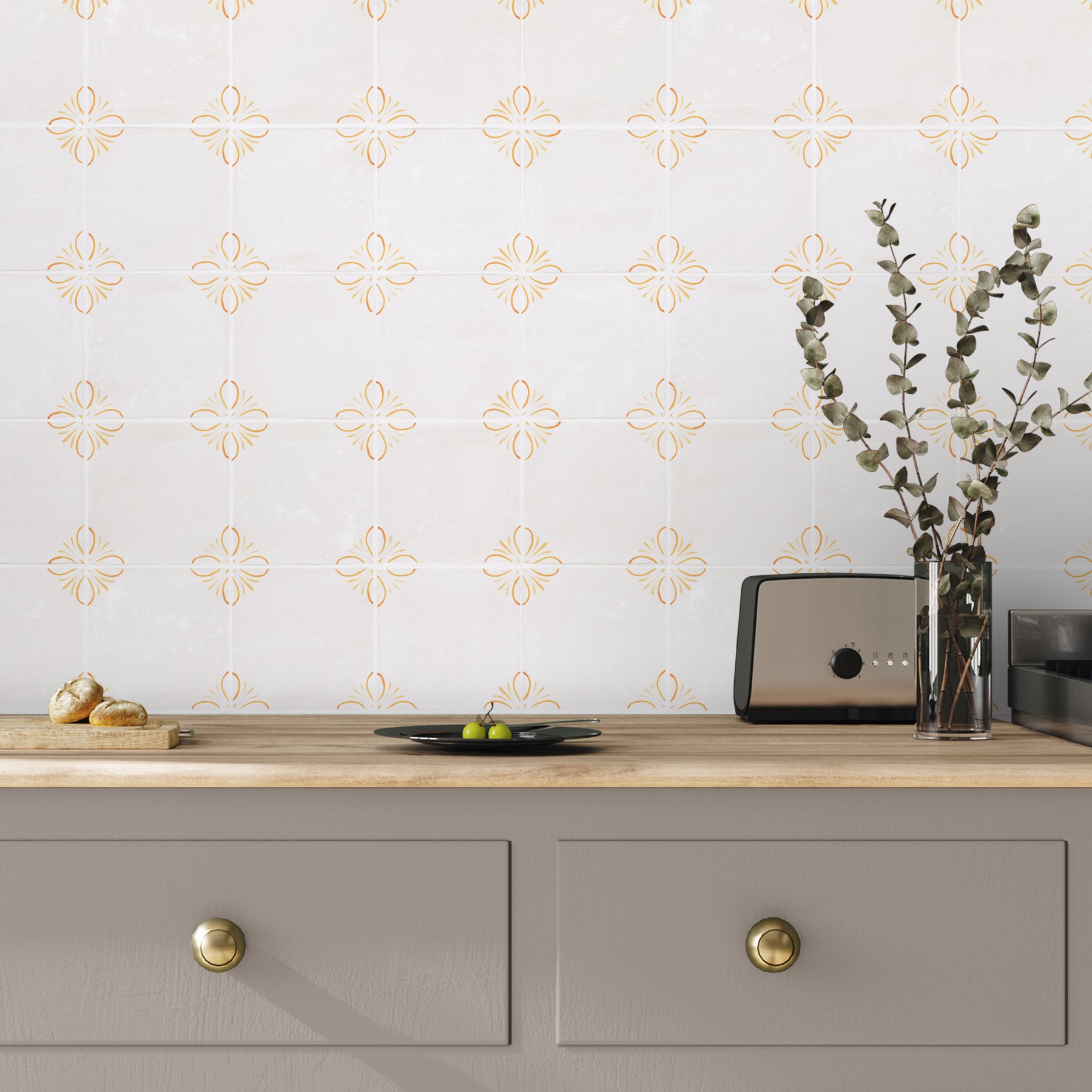 Kitchen tiled with Safran Corners Sunbeam