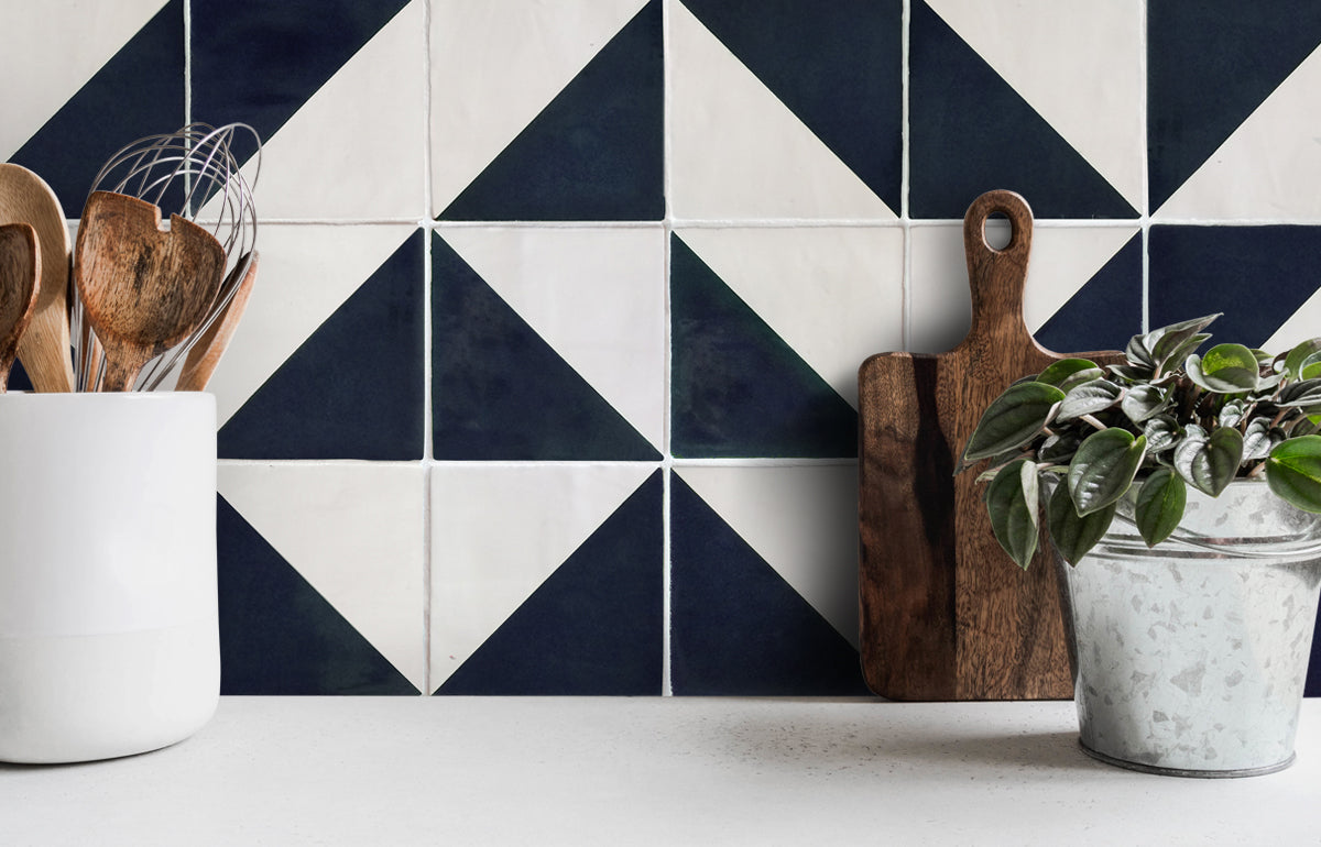 Signal tile in Navy in kitchen