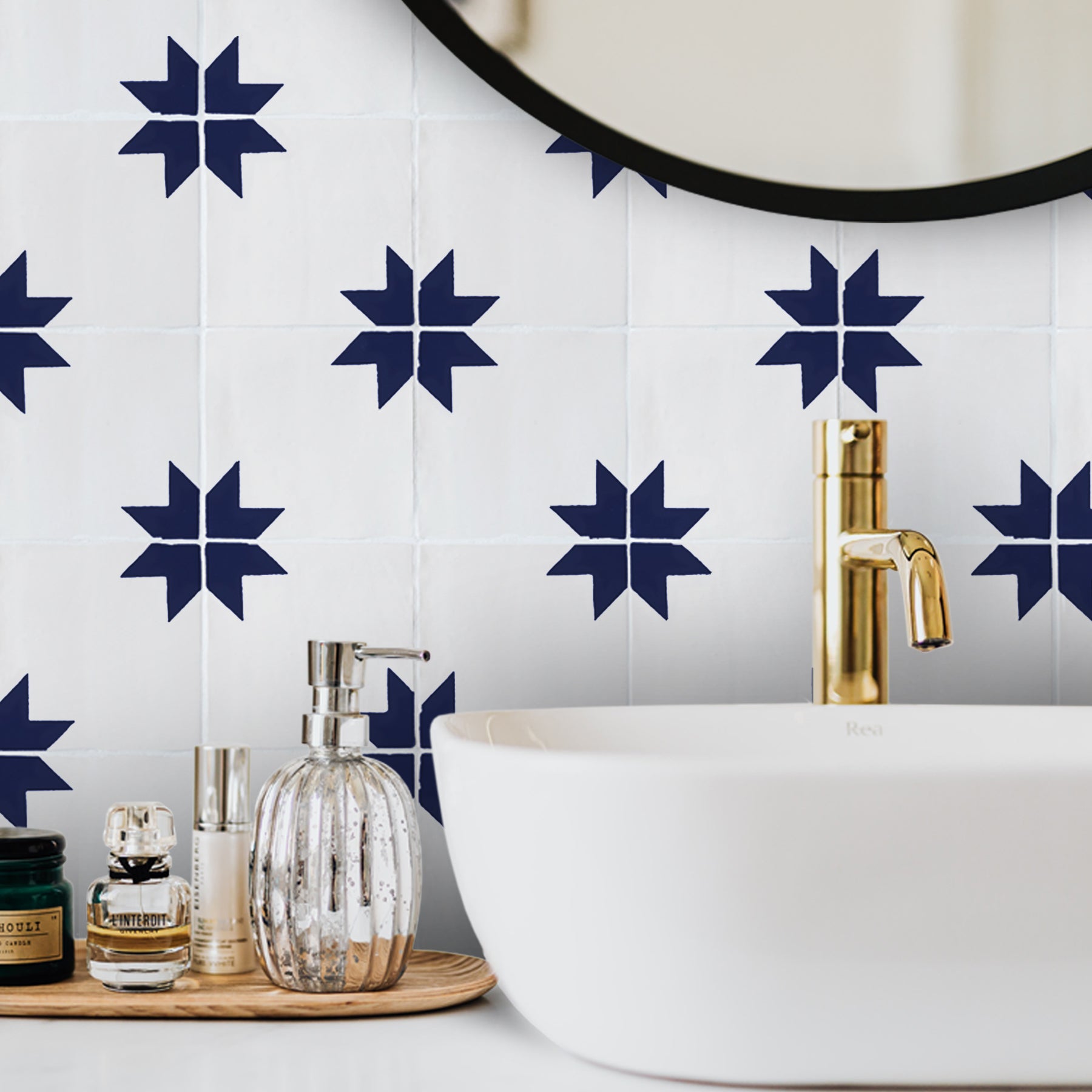 Stargazy Navy tiles in bathroom