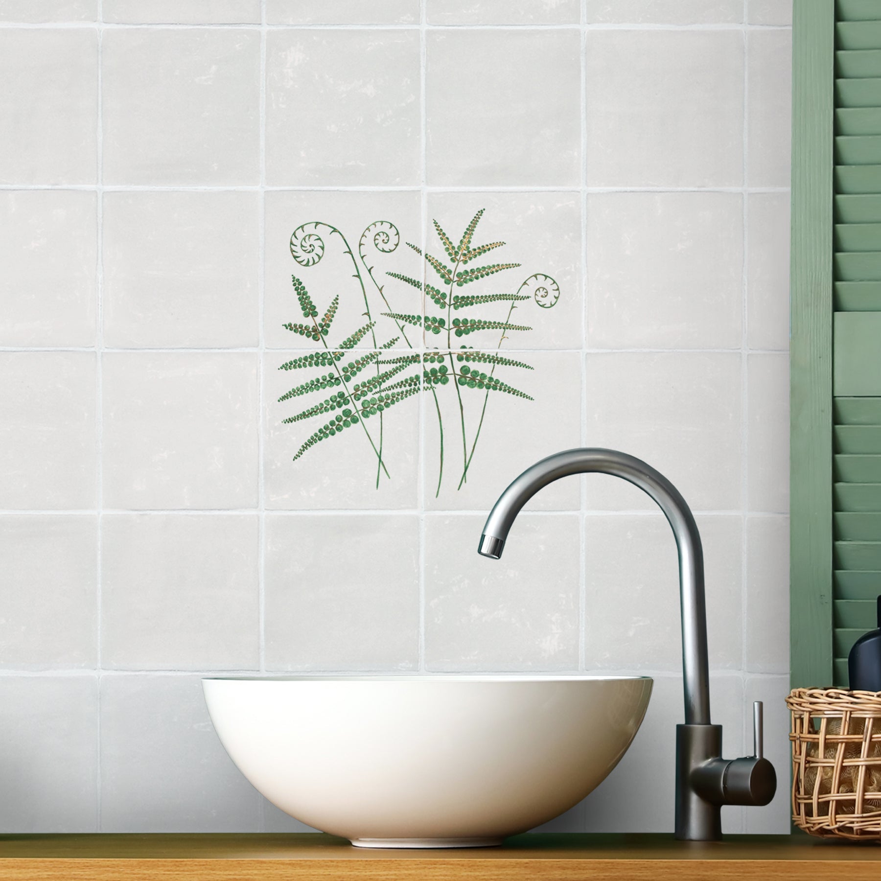 Glasshouse Cinnamon Fern 4 Tile Panel bathroom design