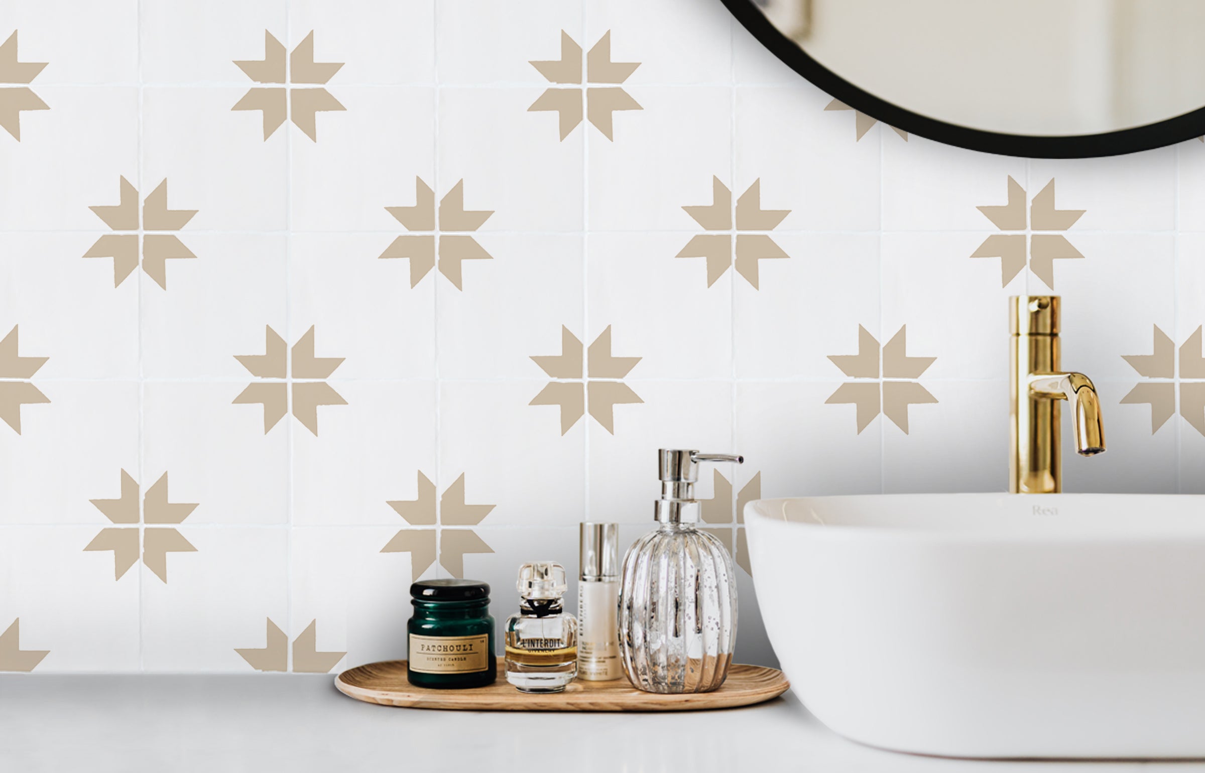 Stargazy Mushroom tiles in bathroom