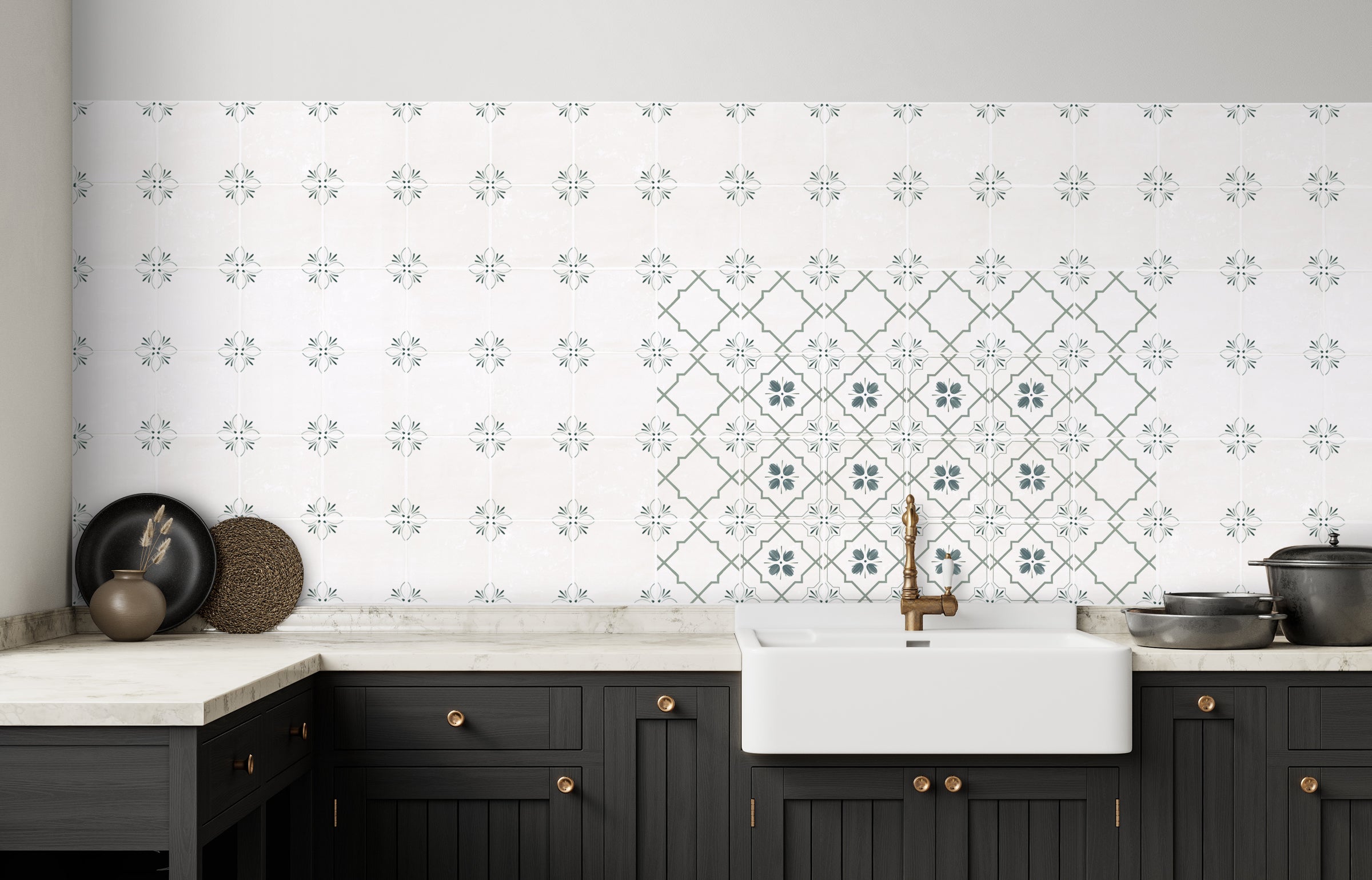 Kitchen tiled with designs from Safran collection