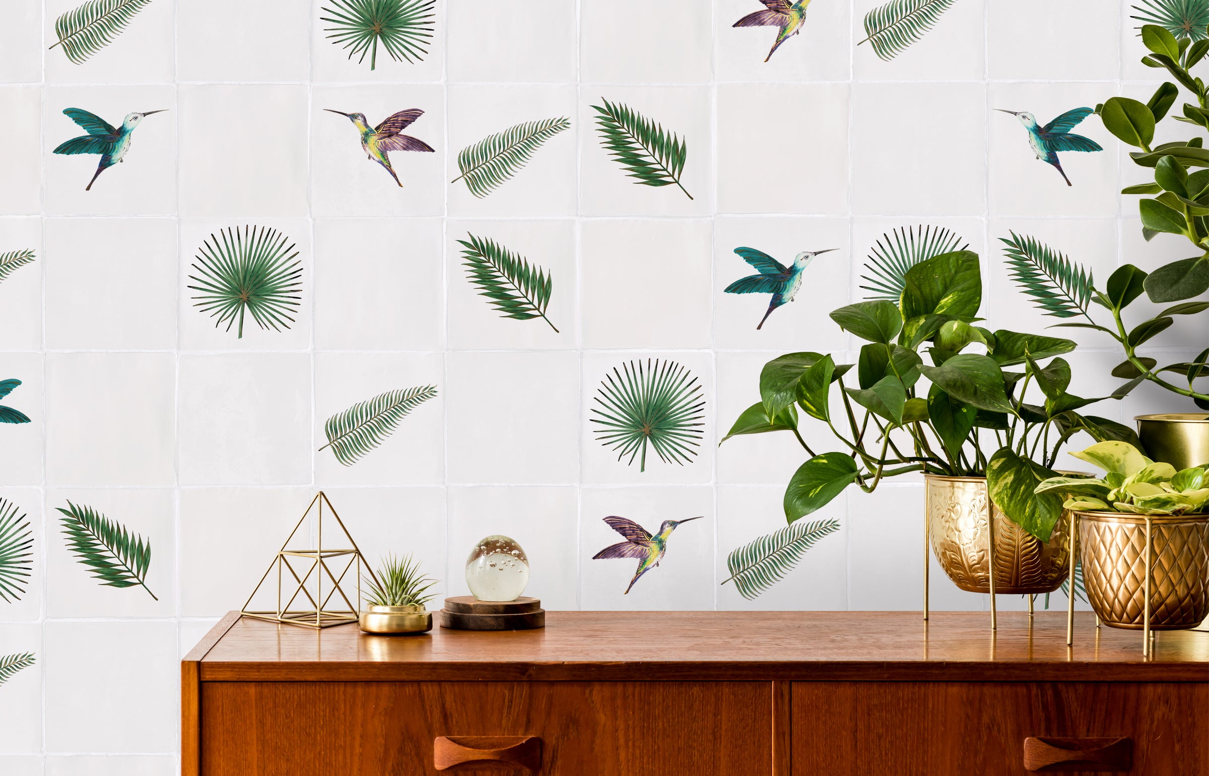 Hand painted hummingbirds and leaves from Glasshouse collection