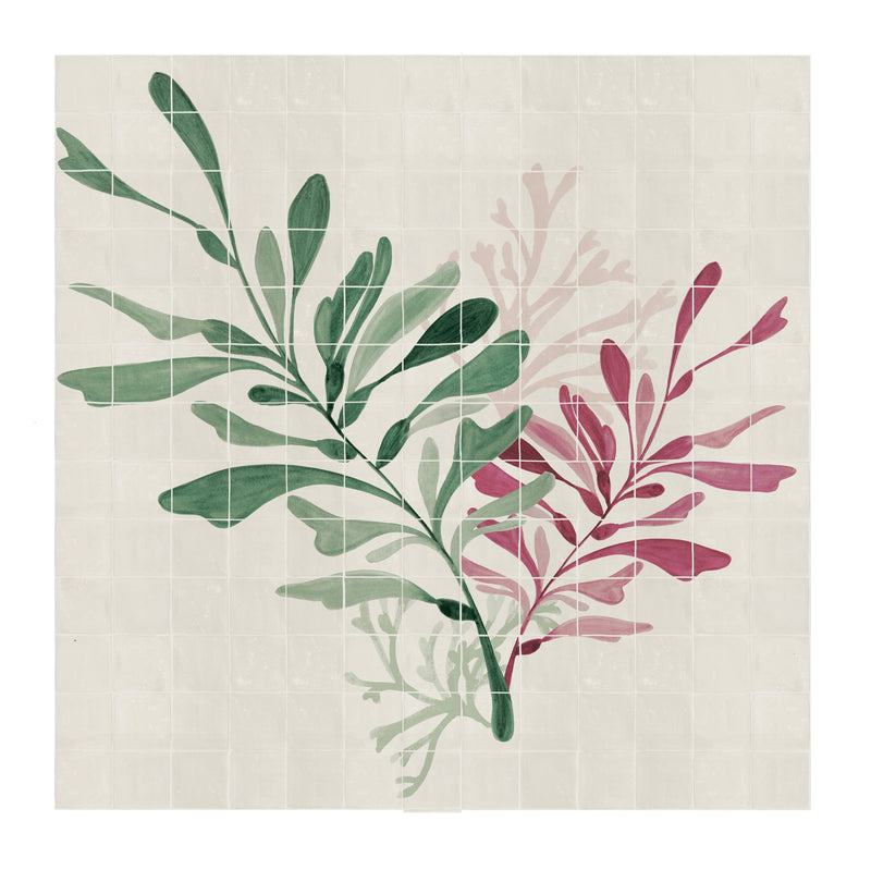 169 Tile - Dancing Seaweed Mural Claret and Sea Green