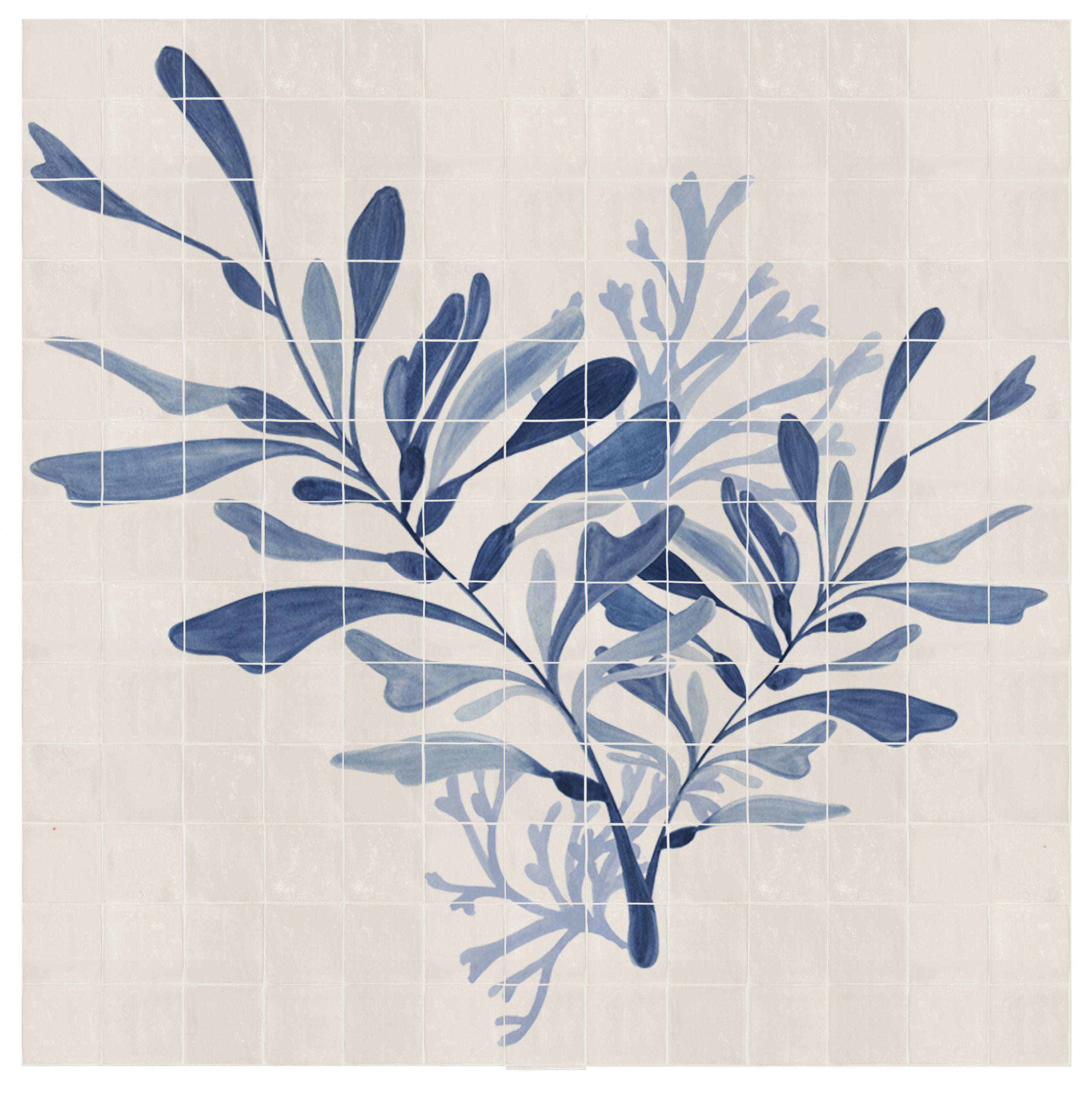 169x169cm Dancing Seaweed Mural in Delft Blue