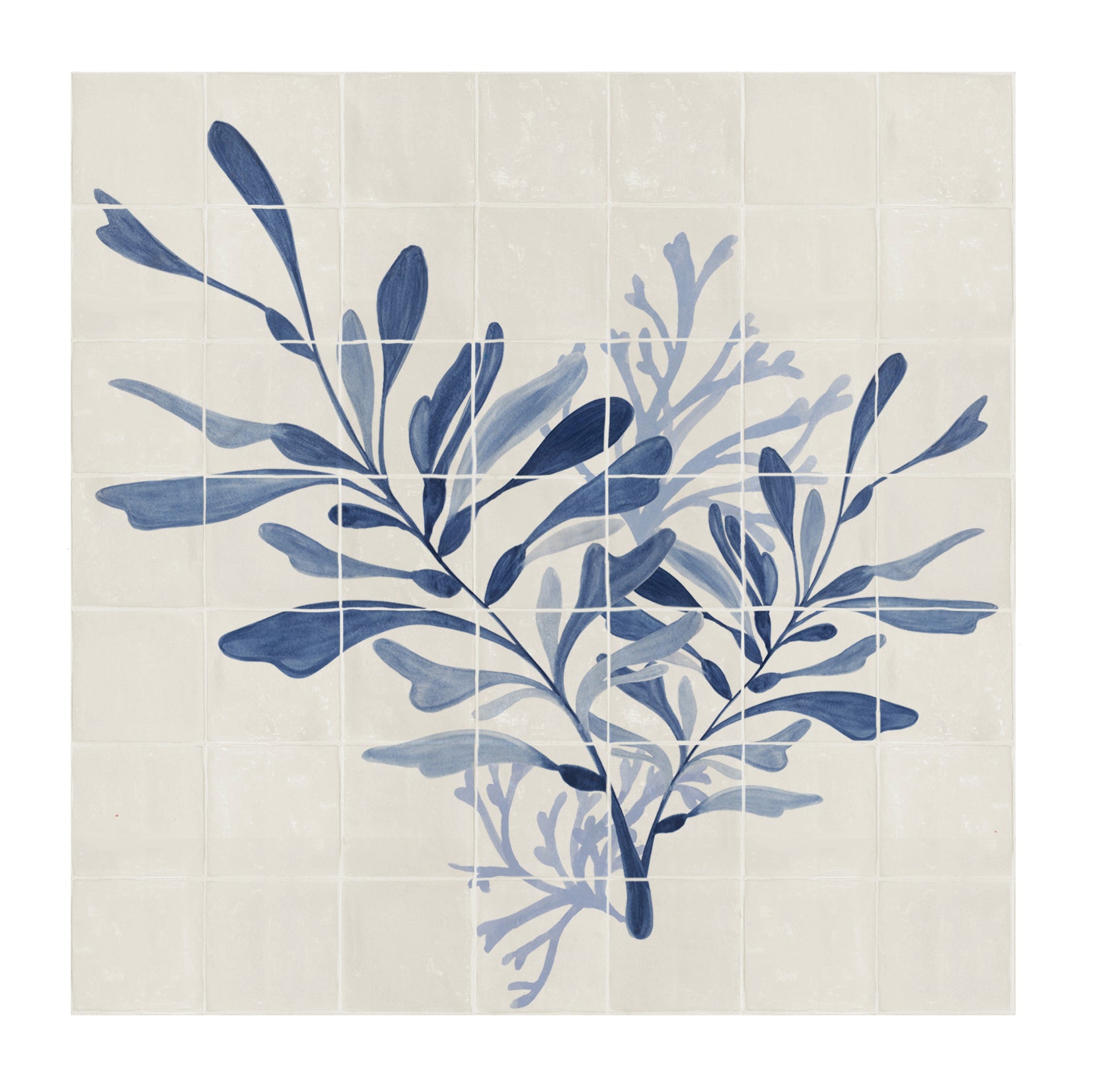91x91cm Dancing Seaweed Mural in Delft Blue