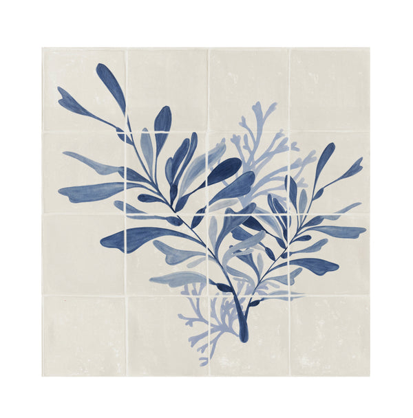 16 Tile - Dancing Seaweed Mural Delft Blue