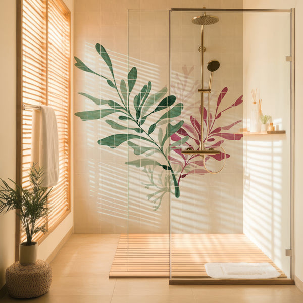 169 Tile - Dancing Seaweed Mural Claret and Sea Green