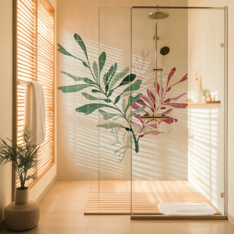 169 Tile - Dancing Seaweed Mural Claret and Sea Green