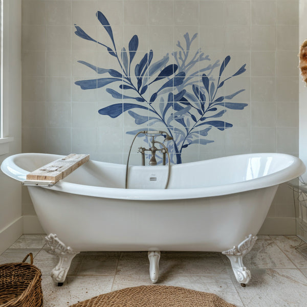 49 Tile - Dancing Seaweed Mural Delft Blue