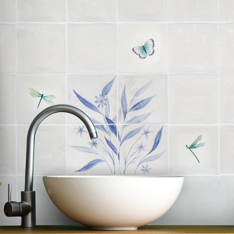 Willow 4 Tile Mural Blue