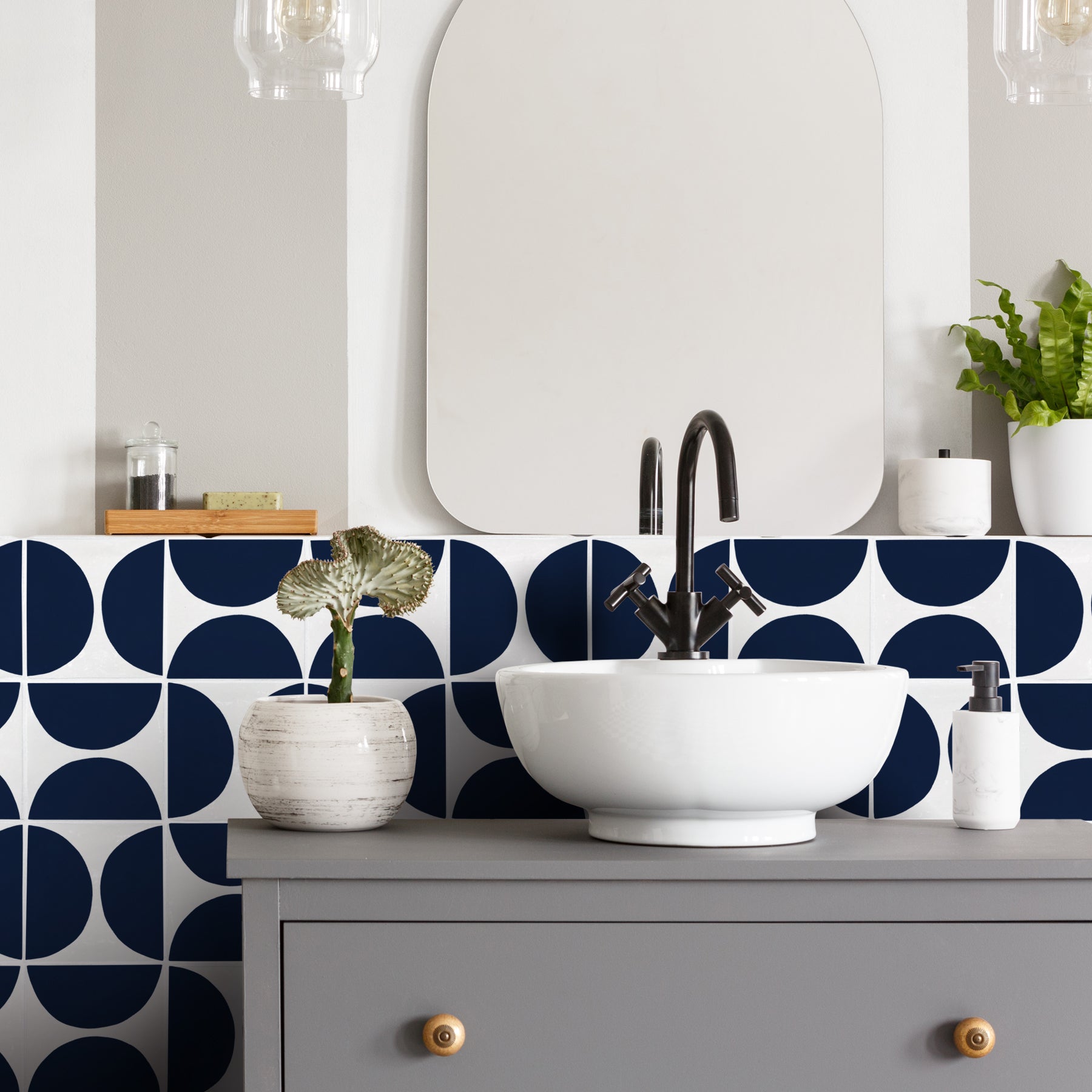 Arc Navy tiles in bathroom