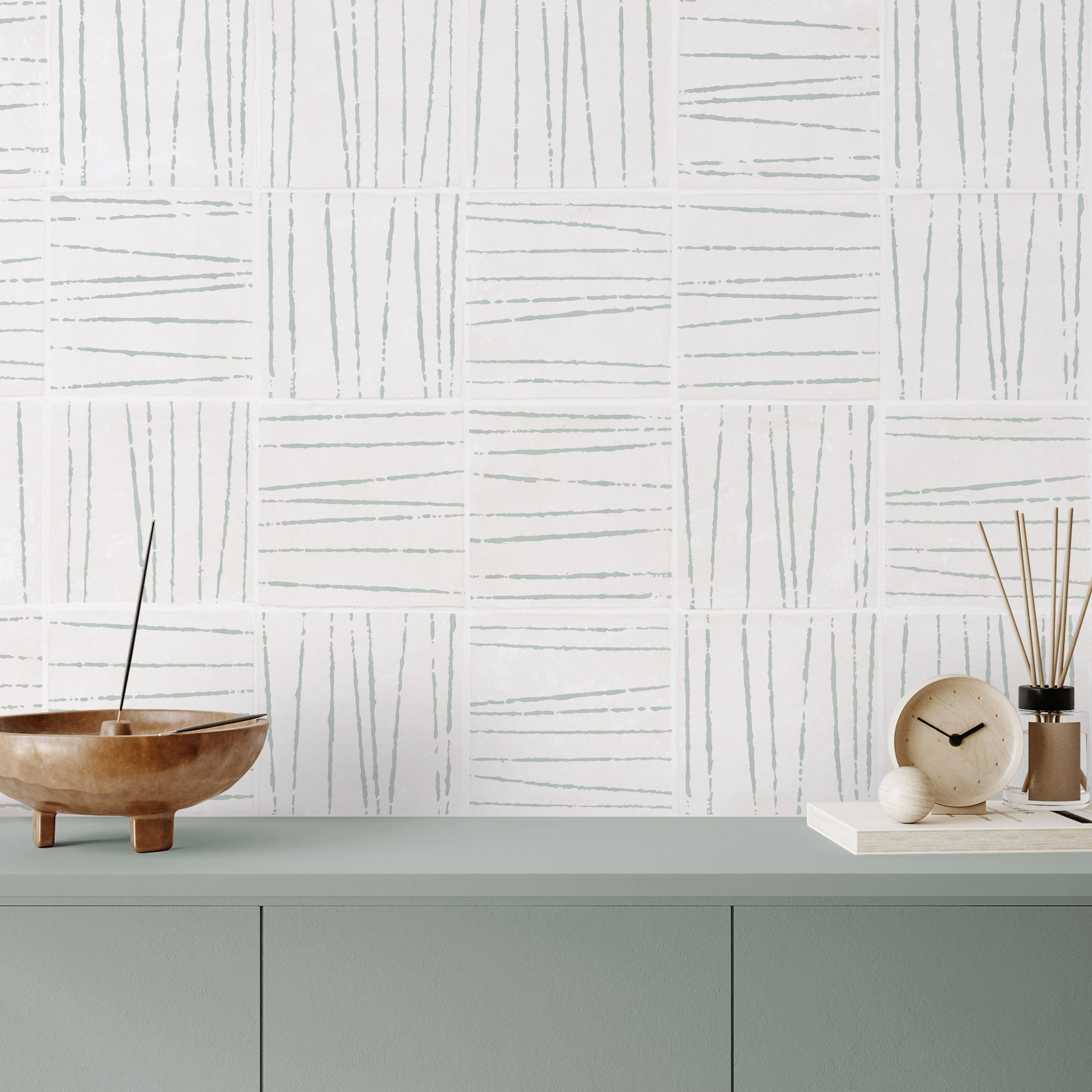Brich Willow tiles in random pattern on kitchen wall