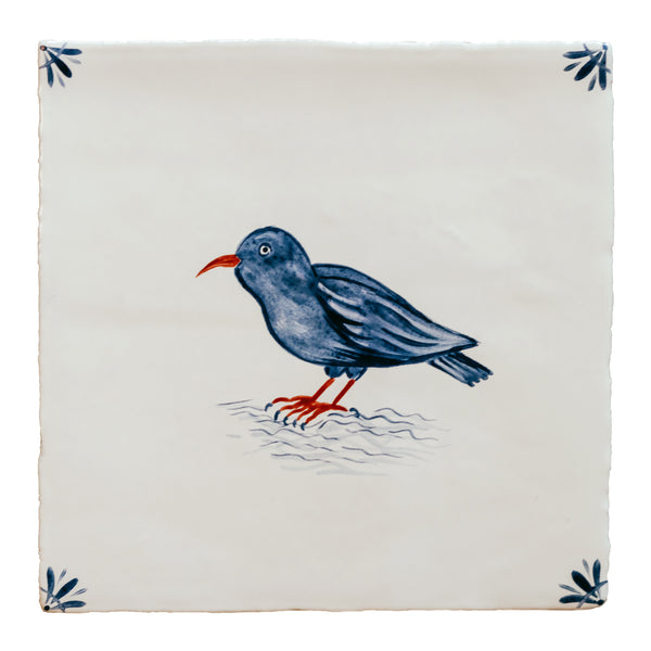 Cornish Delft Red Chough hand painted tile