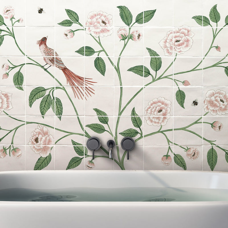 English Garden 60 Tile Panel on bathroom wall
