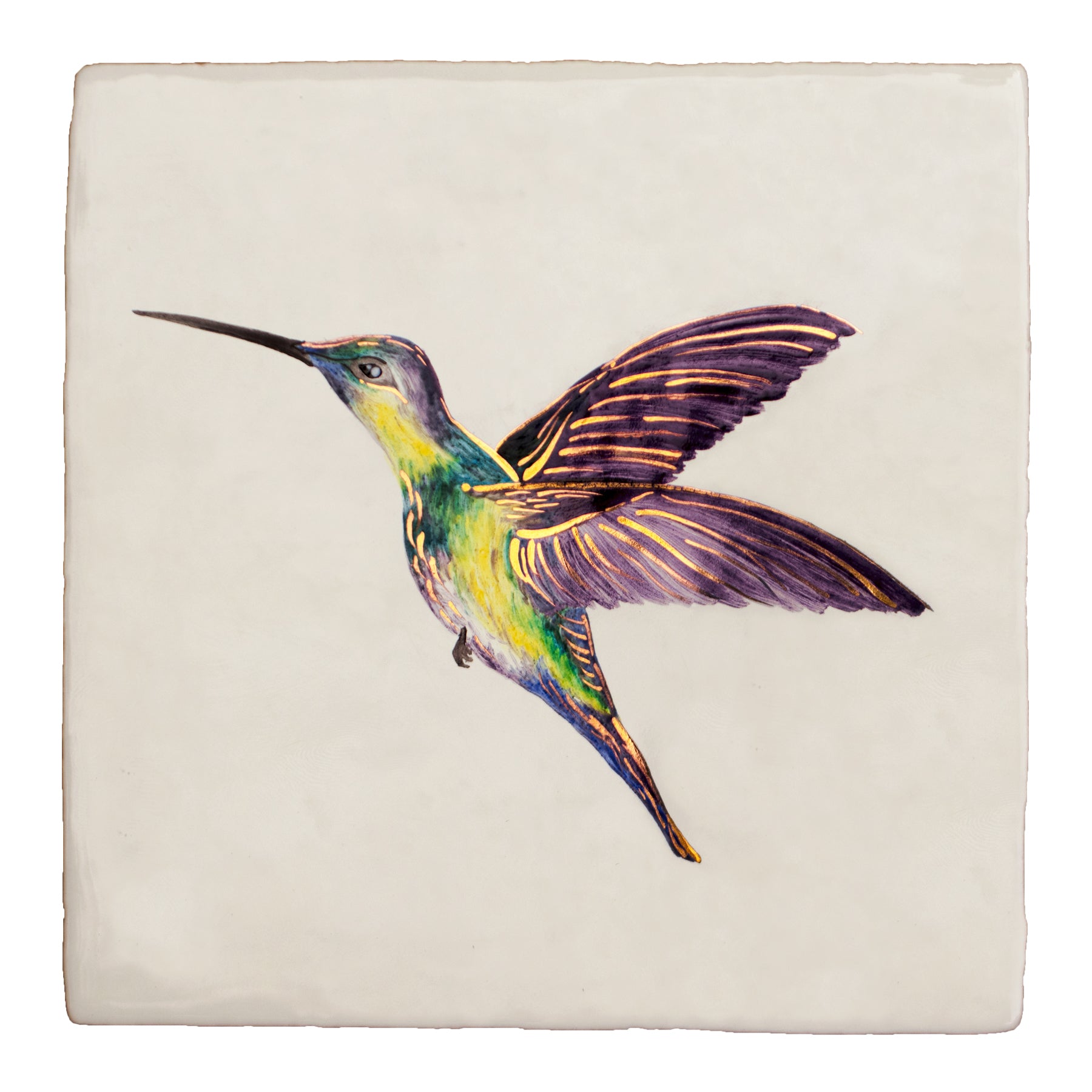 Hand painted purple hummingbird looking left