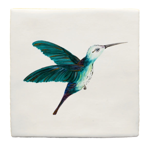 Hand painted turquoise hummingbird tile