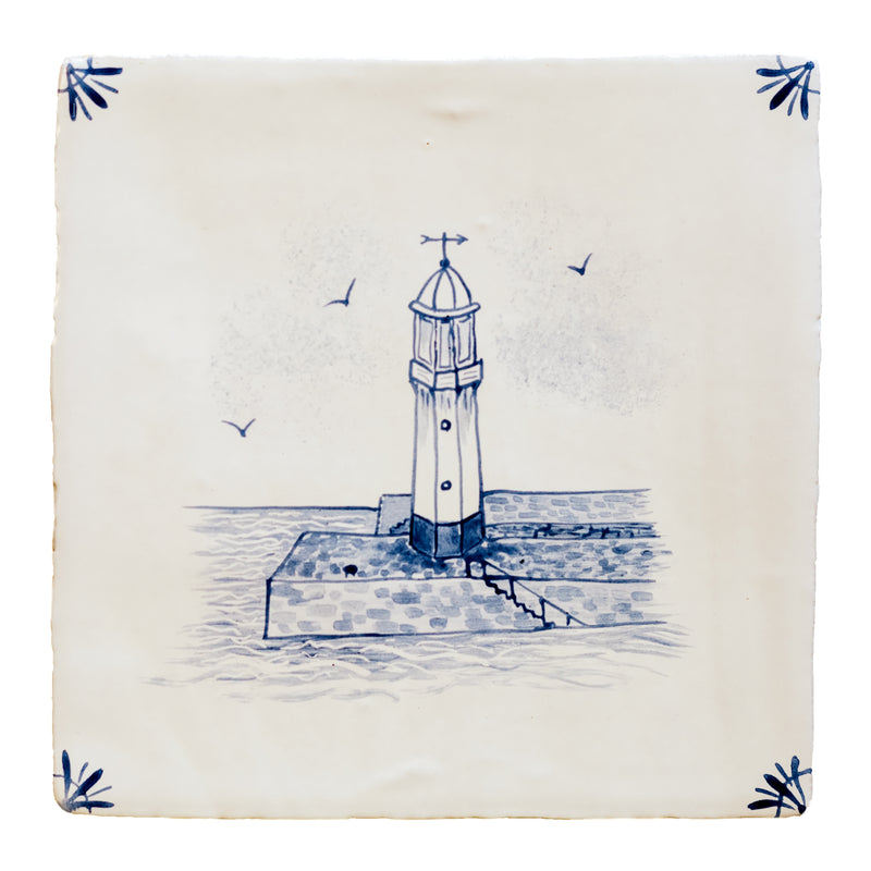 Cornish Delft Meva Lighthouse hand painted tile