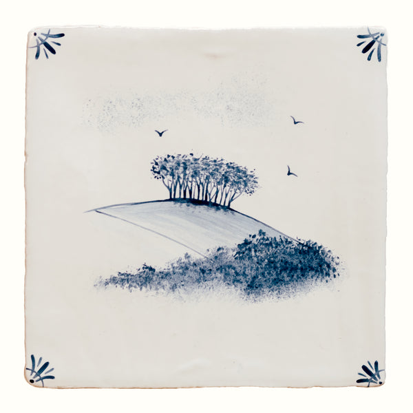 Cornish Delft Nearly Home Trees hand painted tile
