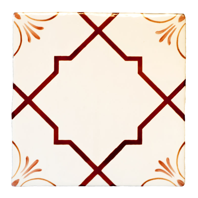 Safran Trellis tile hand painted in Earth colours