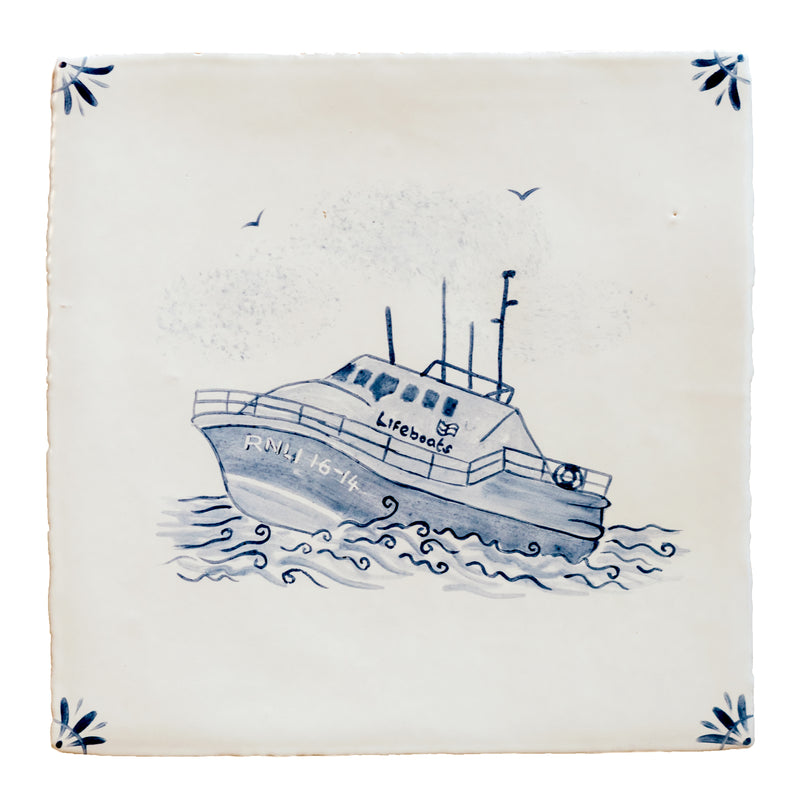Cornish Delft Sennen Lifeboat hand painted tile