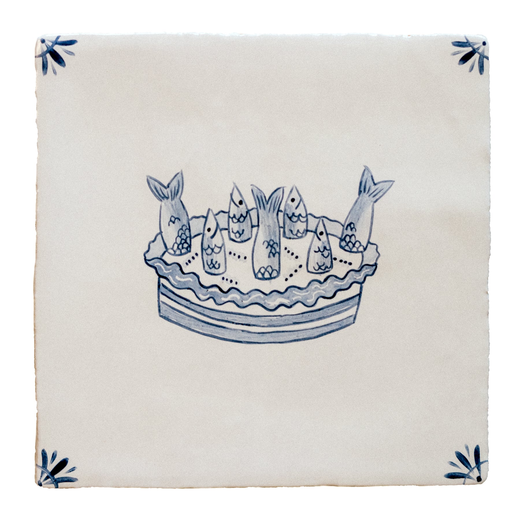 Cornish Delft Stargazy Pie hand painted tile