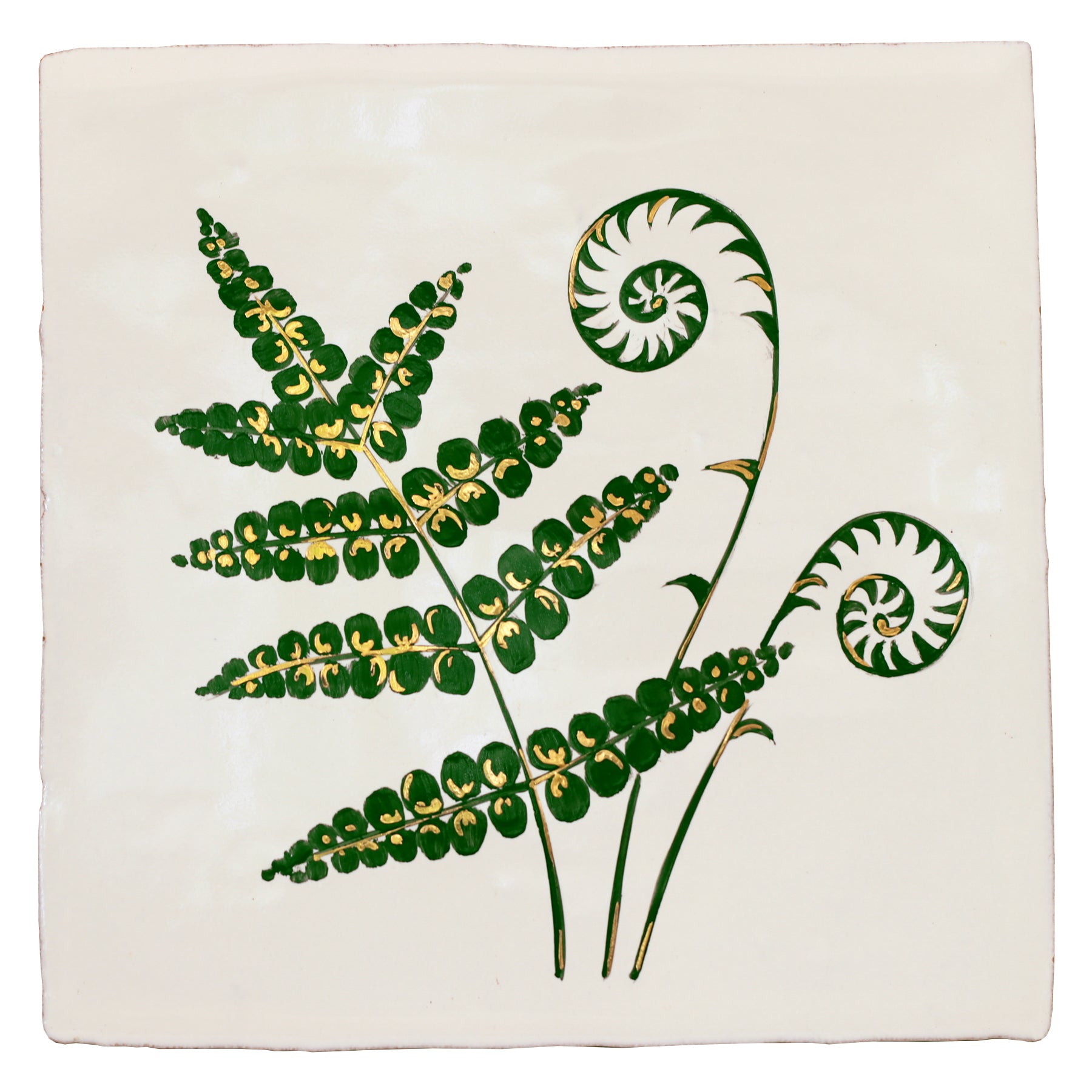 Glasshouse Cinnamon Fern hand painted tile