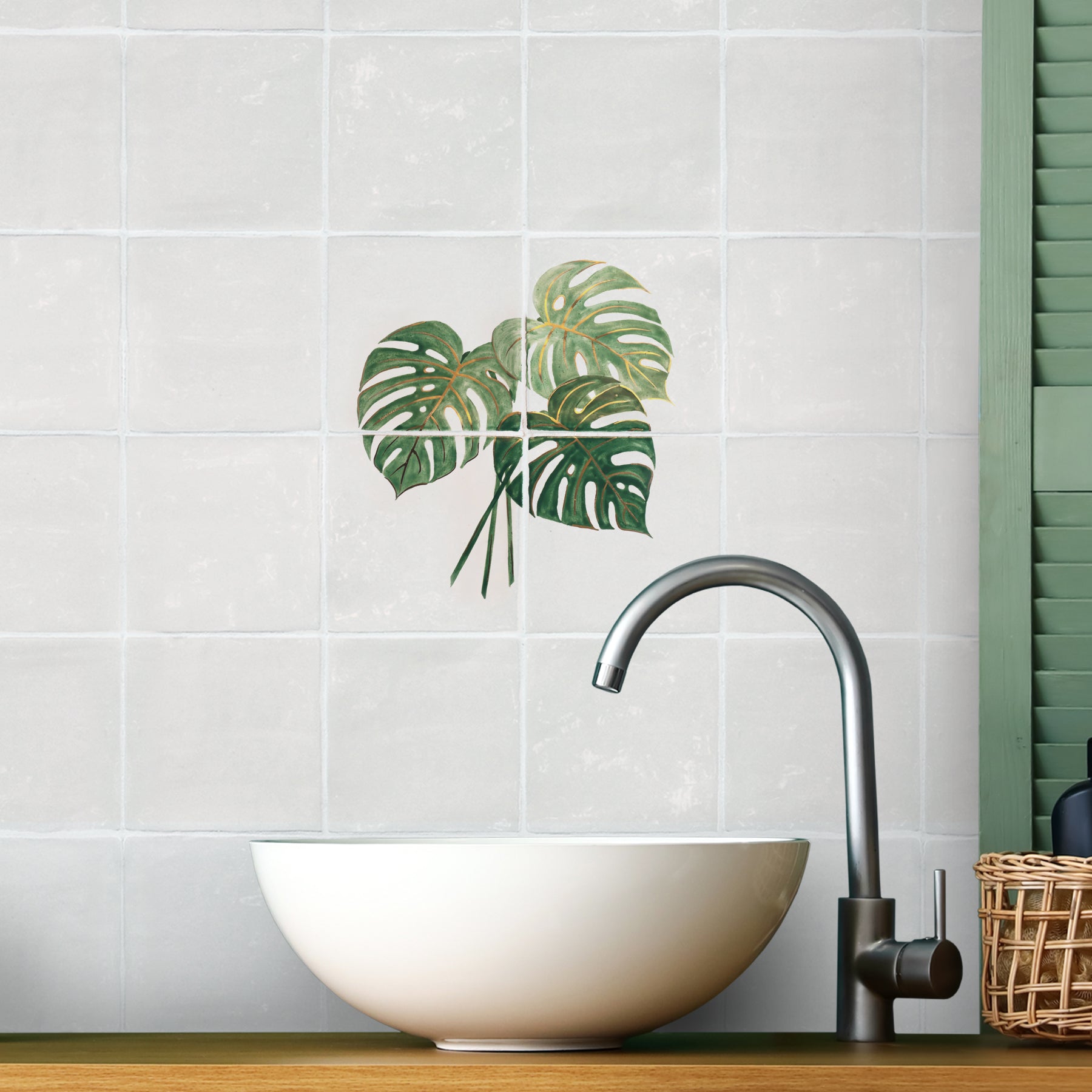 Glasshouse Monstera 4 Tile Panel bathroom design